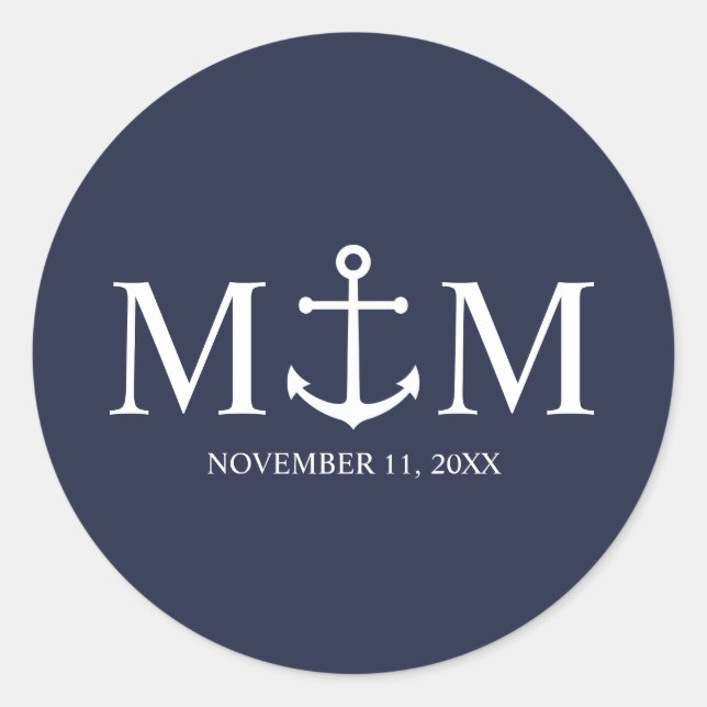 Sticker Rond Mariage Ancre bleu marine (Devant)