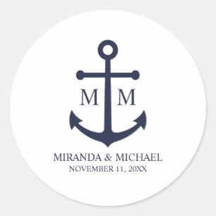 Sticker Rond Mariage Ancre bleu marine