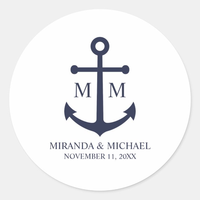 Sticker Rond Mariage Ancre bleu marine (Devant)