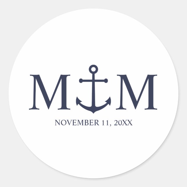Sticker Rond Mariage Ancre bleu marine (Devant)