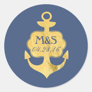 Sticker Rond Mariage Ancre Gold Foil