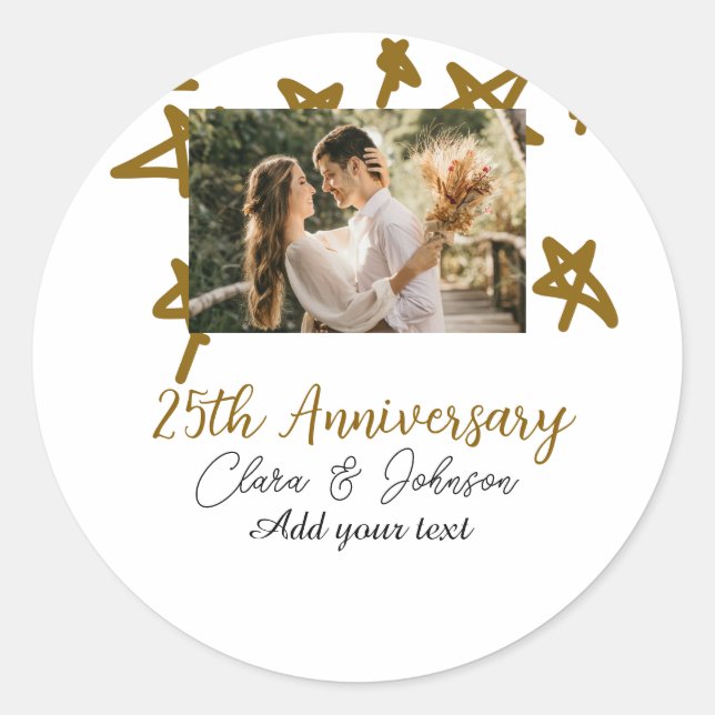Sticker Rond Mariage Anniversaire ajouter nom année image or ét (Devant)