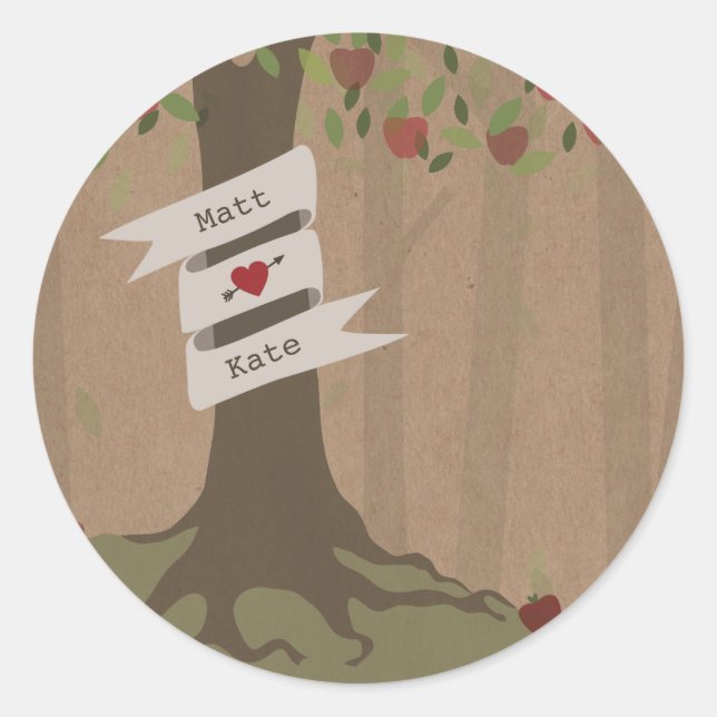 Sticker Rond Mariage Apple Orchard inspiré par le carton (Devant)