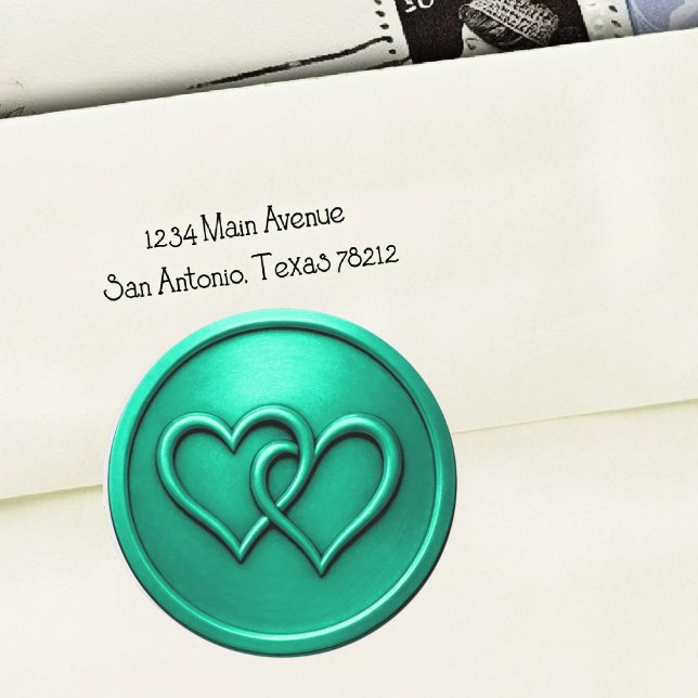 Sticker Rond Mariage Aqua Deux Cœurs Entrelacés (Créateur téléchargé)