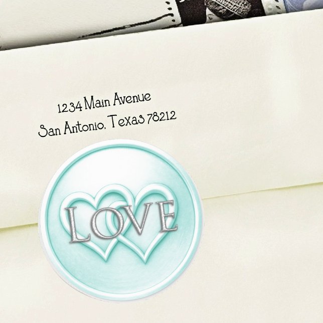 Sticker Rond Mariage Aqua Deux Cœurs Entrelacés (Créateur téléchargé)