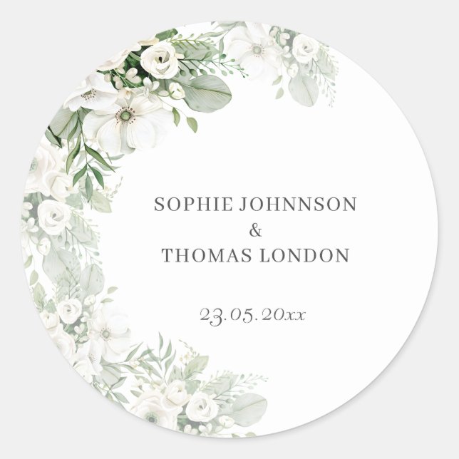 Sticker Rond Mariage aquarelle à l'eau de rose florale verte po (Devant)