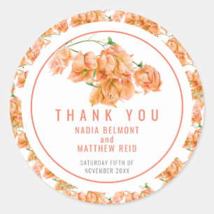 Sticker Rond Mariage aquarelle bougainville orange brûlé