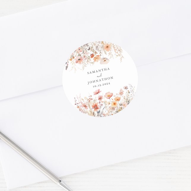 Sticker Rond Mariage aquarelle fleur sauvage pêche  (Créateur téléchargé)