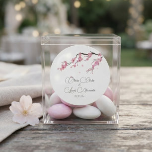 Sticker Rond Mariage aquarelle florale cerisier rose
