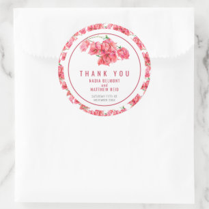 Sticker Rond Mariage aquarelle rouge botanique Bougainvillea