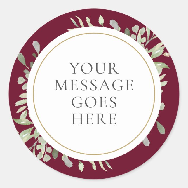 Sticker Rond Mariage aquarelle verdure or Bourgogne (Devant)