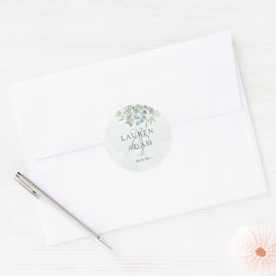 Sticker Rond Mariage aquarelle vert sauge eucalyptus Bohème
