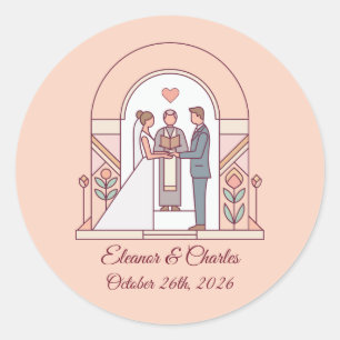 Sticker Rond Mariage Art Déco de Conte de Fées