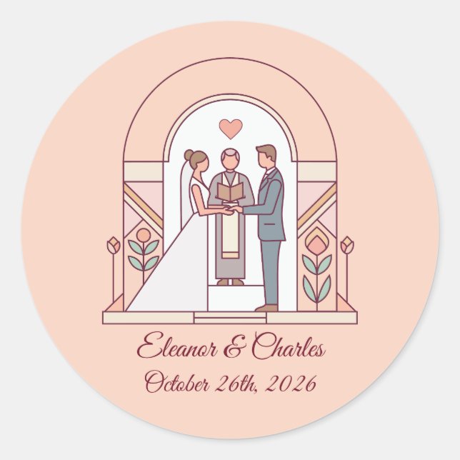 Sticker Rond Mariage Art Déco de Conte de Fées (Devant)