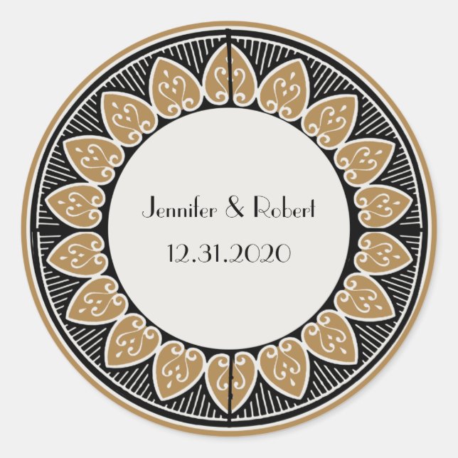 Sticker Rond Mariage Art déco Gold Posh (Devant)