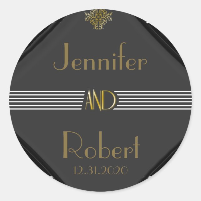 Sticker Rond Mariage Art Déco Posh (Devant)