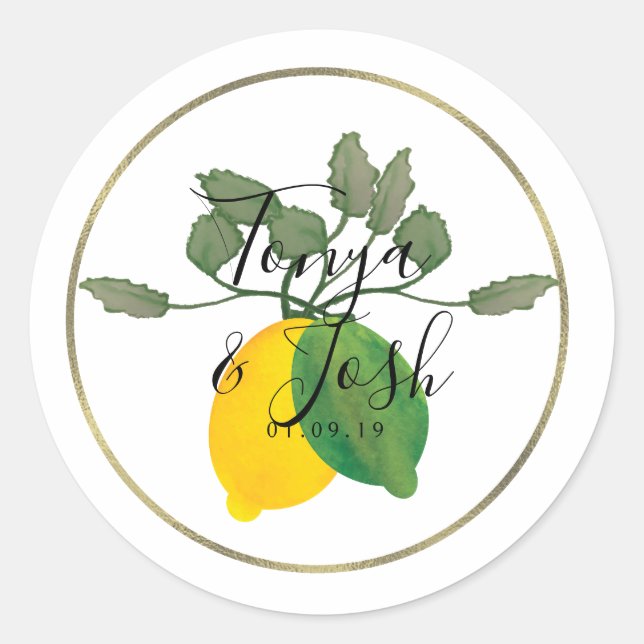 Sticker Rond Mariage au citron vert aquarelle (Devant)