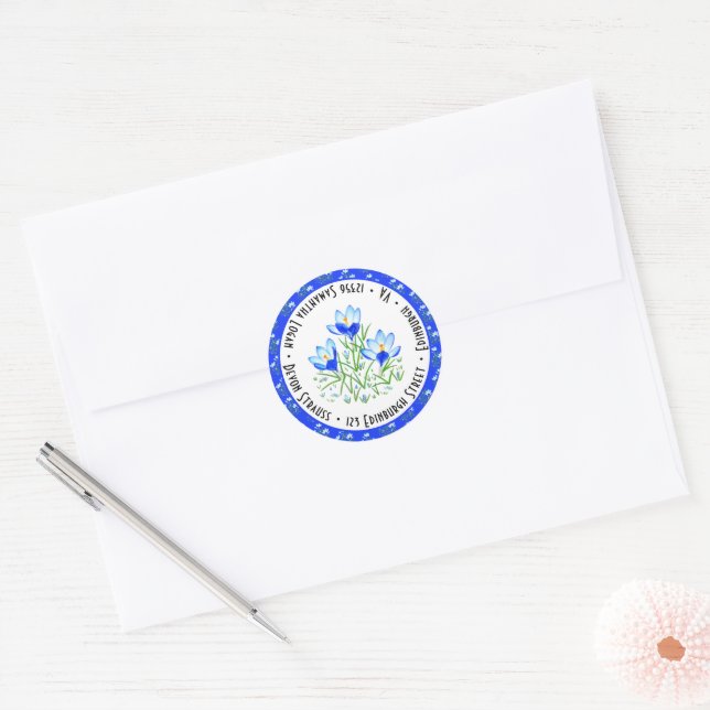 Sticker Rond Mariage au Crocus Bleu (Enveloppe)