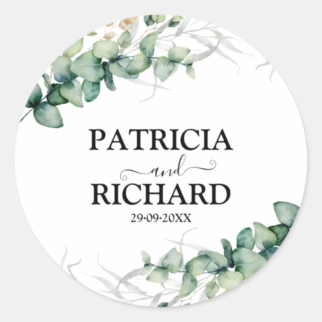 Sticker Rond Mariage au Eucalyptus Verdoyant (Devant)