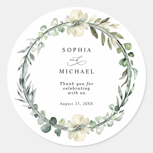 Sticker Rond Mariage au feuillage d'eucalyptus (Devant)