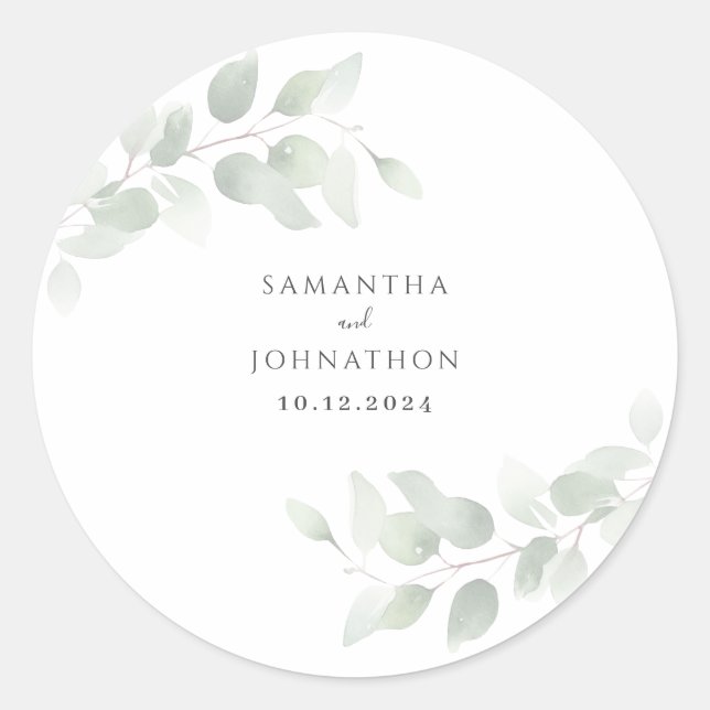 Sticker Rond Mariage au feuillage d'eucalyptus (Devant)