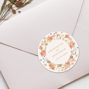 Sticker Rond Mariage Automnal Élégant et Bohème Floral
