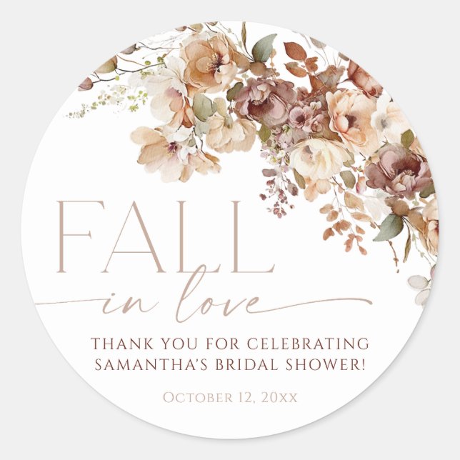 Sticker Rond Mariage automnal fleurs marron neutre (Devant)