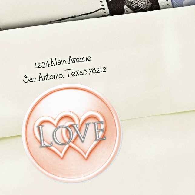 Sticker Rond Mariage aux Deux Cœurs de Pêche Entrelacés (Créateur téléchargé)