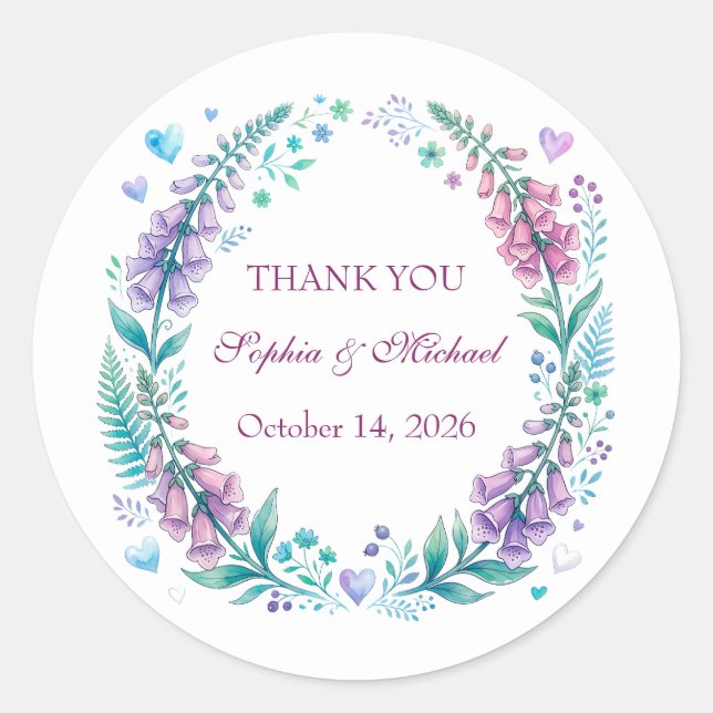 Sticker Rond Mariage aux digitales romantiques (Devant)