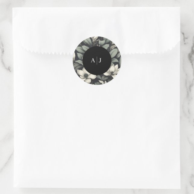 Sticker Rond Mariage aux fleurs blanches et verdure (Sac)