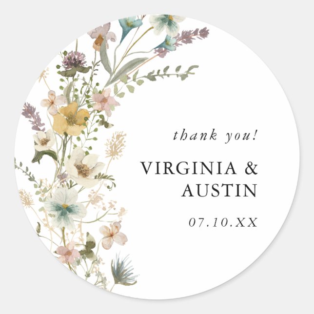 Sticker Rond Mariage aux Fleurs Sauvages (Devant)