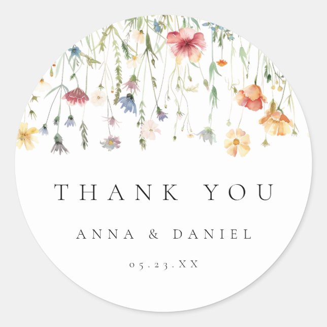 Sticker Rond Mariage aux fleurs sauvages de printemps (Devant)