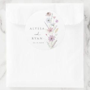 Sticker Rond Mariage aux fleurs sauvages pastel vintage