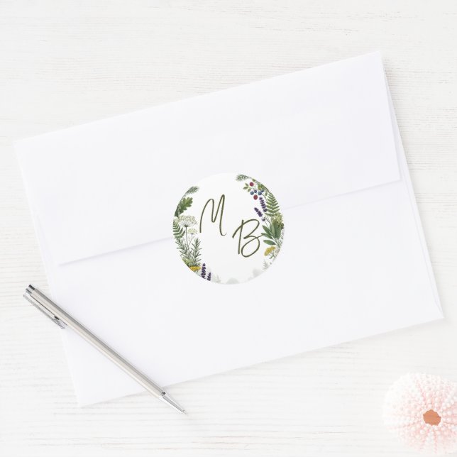 Sticker Rond Mariage aux Initiales de la Forêt Rustique de la C (Enveloppe)