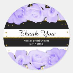 Sticker Rond Mariage avec des Roses Violettes, des Rayures Noir