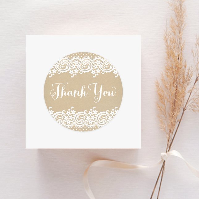 Sticker Rond Mariage avec Monogramme en Dentelle Rustique Kraft (Créateur téléchargé)