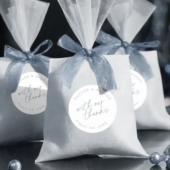 Sticker Rond Mariage Avec Notre Merci Blue White ID1045 (Créateur téléchargé)