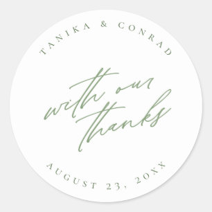 Sticker Rond Mariage Avec Notre Merci Green/Wht ID954