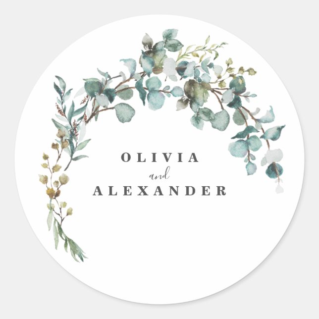 Sticker Rond Mariage avec verdure d'eucalyptus (Devant)
