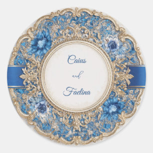 Sticker Rond Mariage Baroque Or Bleu Saphir Victorien Royal