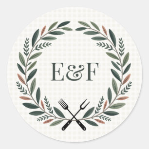 Sticker Rond Mariage BBQ Monogramme Rustique I Do