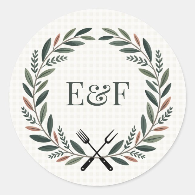 Sticker Rond Mariage BBQ Monogramme Rustique I Do (Devant)
