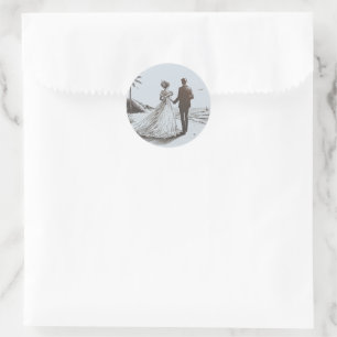 Sticker Rond Mariage Beach Couple
