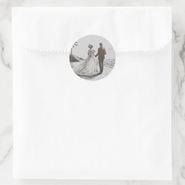 Sticker Rond Mariage Beach Couple (Sac)