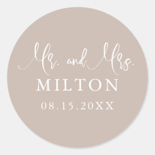 Sticker Rond Mariage beige et blanc