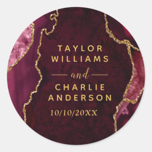 Sticker Rond Mariage Bille d'Agate Rouge et Or