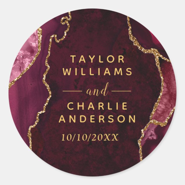 Sticker Rond Mariage Bille d'Agate Rouge et Or (Devant)