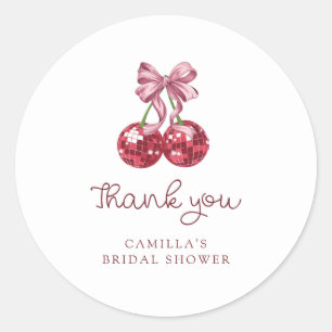 Sticker Rond Mariage Blanc avec Nœud Rose Cerise