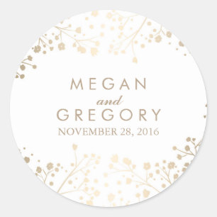 Sticker Rond Mariage blanc Gold Foil Baby's Breath