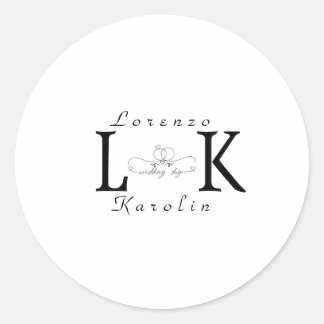 Sticker Rond Mariage blanc Monogramme simple Élégant minimalist